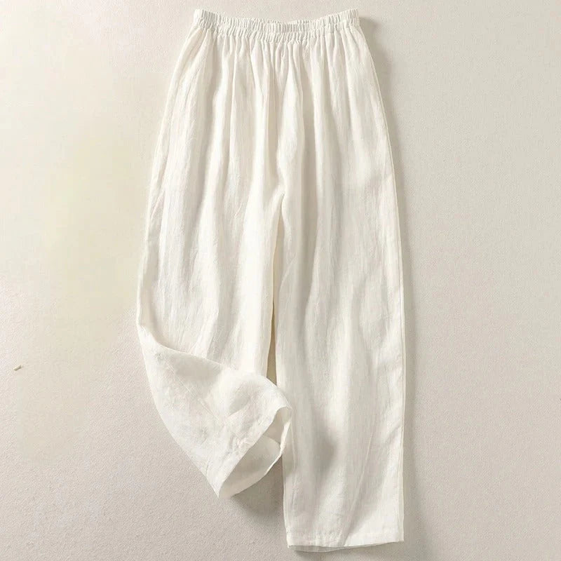 PANTALONI FLUIDI IN COTONE E LINO