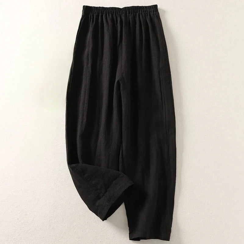 PANTALONI FLUIDI IN COTONE E LINO