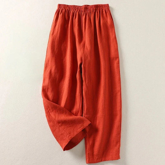 PANTALONI FLUIDI IN COTONE E LINO